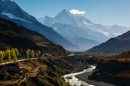 远景雪山喜马拉雅山的远景图背景