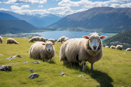 站在草甸上的绵羊图片