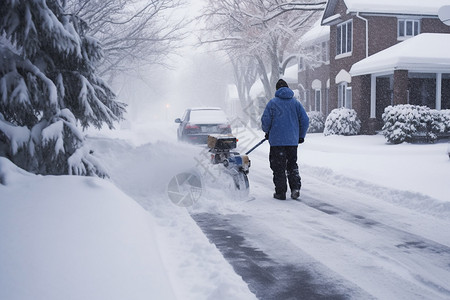 街道上除雪的男子图片