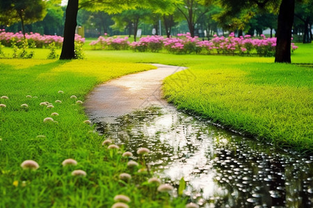 被雨水浸湿的小路图片