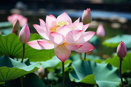 种在池塘里的荷花背景图片