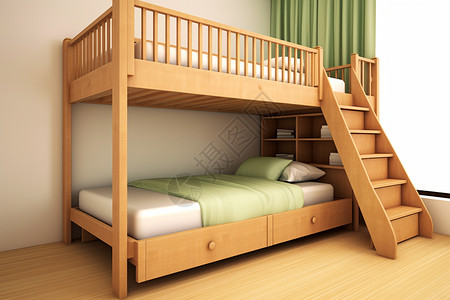 孩子睡觉木色双层床的图背景