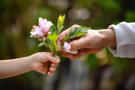 孩子把鲜花递给父亲图片