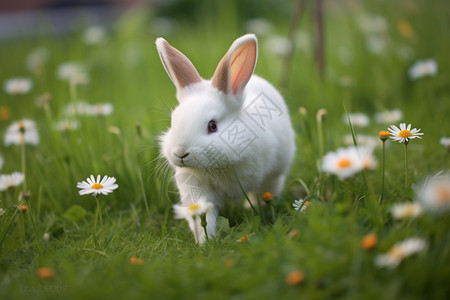 宠物兔子草地上跳图片