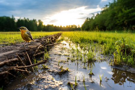 一只小鸟站在泥地上背景图片