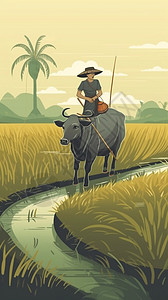 农民骑在水牛上图片