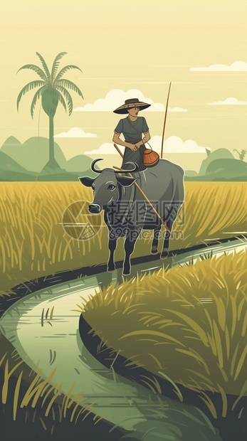 农民骑在水牛上图片