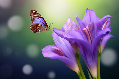 蝴蝶飞向紫色鲜花图片