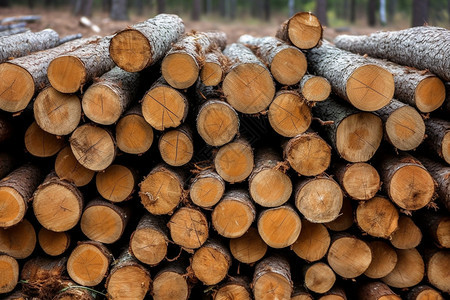 森林砍伐下来的木材图片