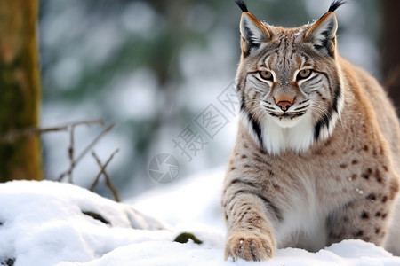 冬天山猫捕猎背景图片