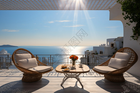 海边度假别墅的露台景观背景图片