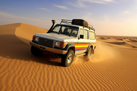 沙漠中越野的吉普车图片