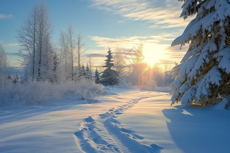 户外冬季森林的自然景观图片
