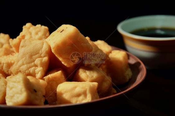 新鲜烹饪的炸豆腐图片