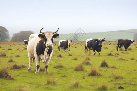 草原上放牧的牛群背景图片