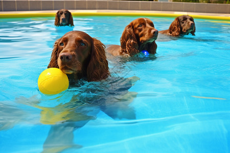 泳池玩耍的小狗图片