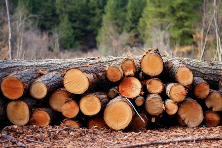 整齐砍伐的木材图片