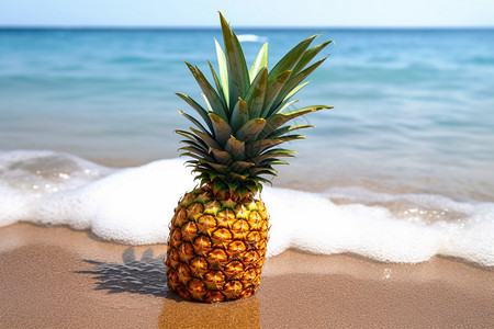 沙滩上新鲜的菠萝背景图片