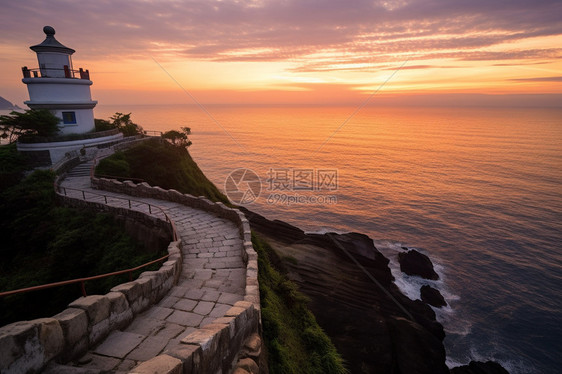 黄昏时夏季海岸的美丽景观图片