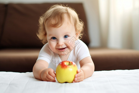 小小婴儿和苹果图片