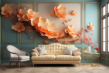 时尚壁画的客厅背景图片