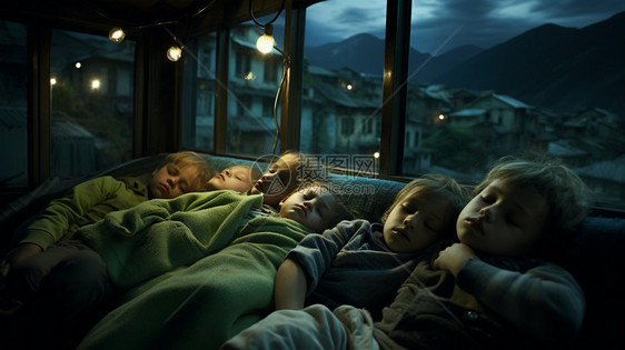 窗边熟睡的孩子们图片