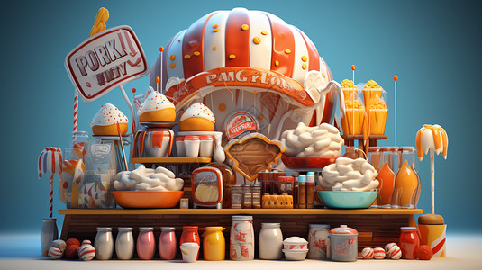 创意小型甜品站插画图片