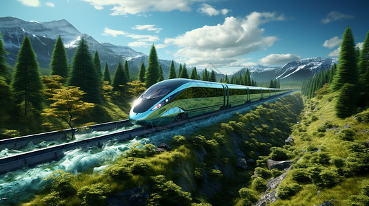列车风景未来派新能源绿色高铁设计图片