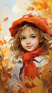美丽的外国小女孩油画插图图片