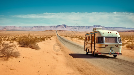 沙漠中的房车拖车图片
