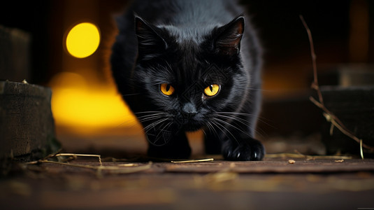 行走中的小黑猫图片