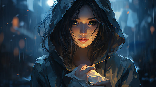 大雨中的女子插图图片