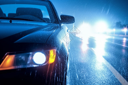 雨天疾驰的汽车高清图片
