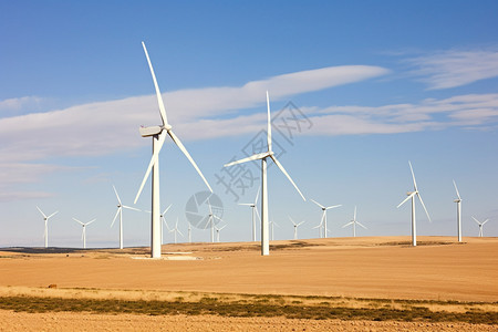 荒原中的风力发电站背景图片