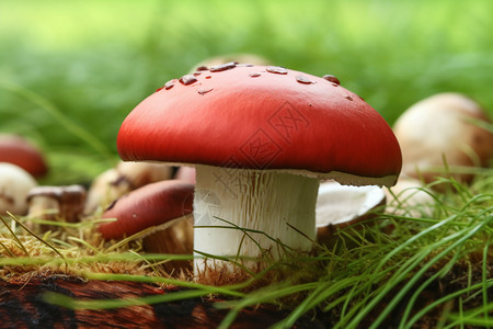 草地中一朵红色的蘑菇图片