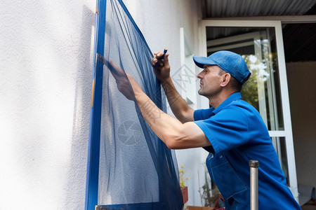 安装家具的外国男性工人高清图片