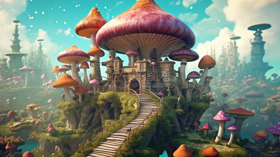 幻想的蘑菇童话城堡图片
