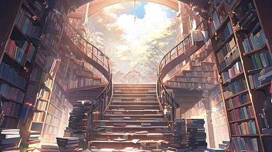 图书馆内的楼梯背景图片