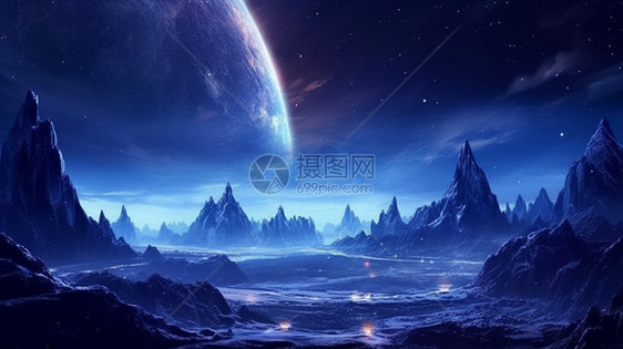 神秘的山脉和星空图片