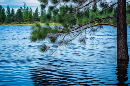 被湖水浸泡着的树木图片