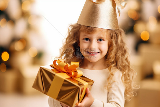 收到圣诞节礼物的小女孩图片
