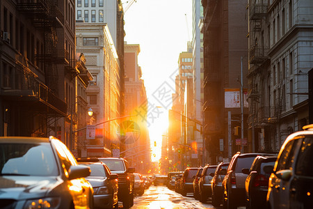 日落时城市街道的美丽景观图片