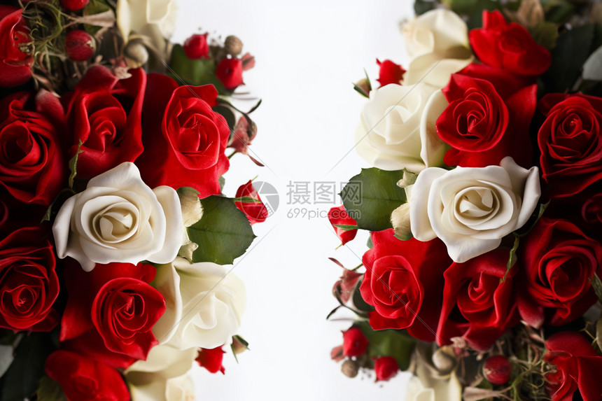 白色背景上的红色玫瑰花图片