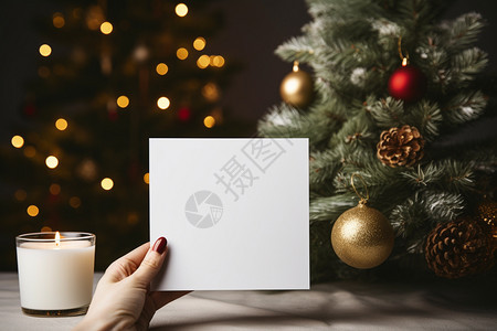 圣诞节日手拿空白的信件图片