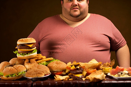 不健康饮食的肥胖男子图片