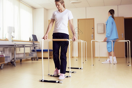 医院里练习行走的病人图片