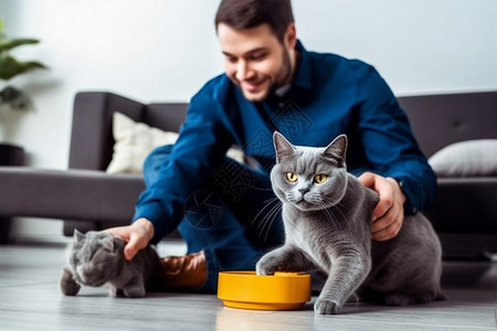 准备进食的英国短毛猫图片