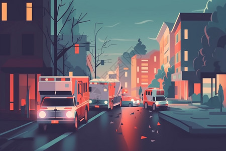 城市中紧急的救护车艺术插图图片
