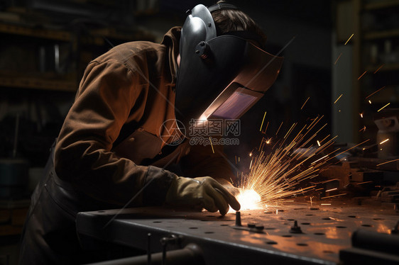 工厂焊接金属的工人图片