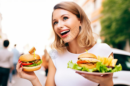 爱吃汉堡的外国女子图片